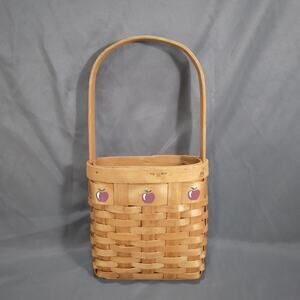 Split Wood Woven Basket wPainted Apples, Longaberger Style Small Hanging Basket